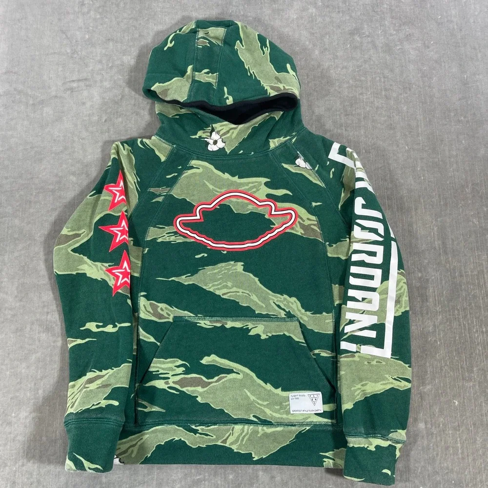 Air Jordan Kids Small Camo Green Red Stars Tiger Stripe Hoodie‎